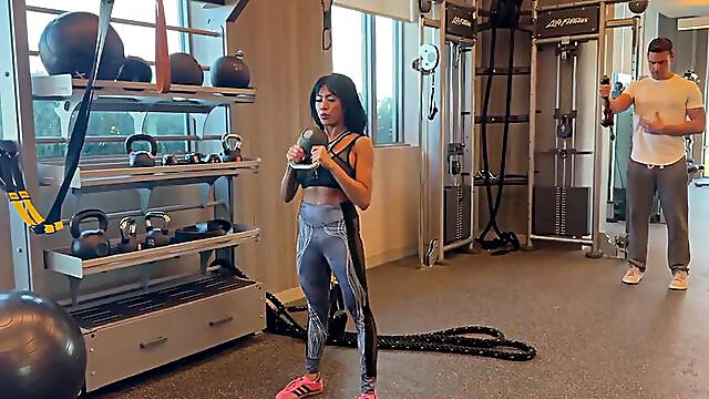 Nicole Doshi & Ember Snow Multiple Orgasms Threesome With Random Guy At Gym
