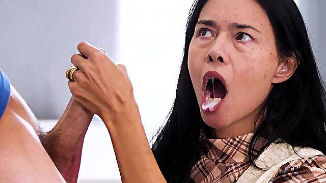 Brunette Dana Vespoli gets cum in mouth after being fucked